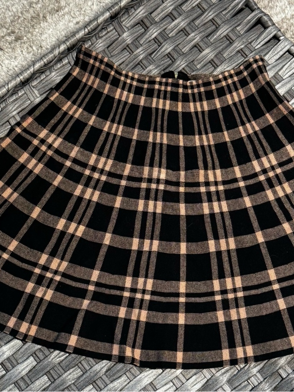 twik Black and Tan Plaid A-Line Skirt
